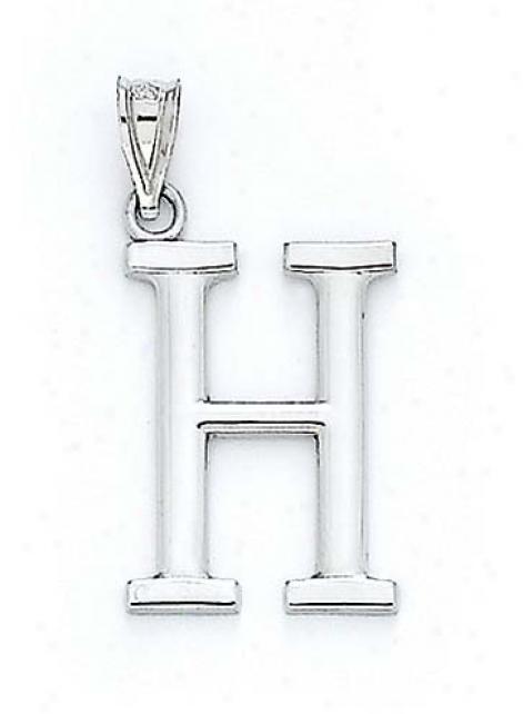 14k White Inigial H Pendant 1 3/8 Inch Long-winded
