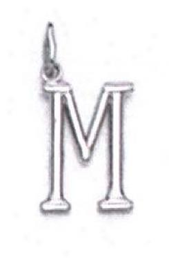 14k White Initial M Pendant 11/16 Inch Long