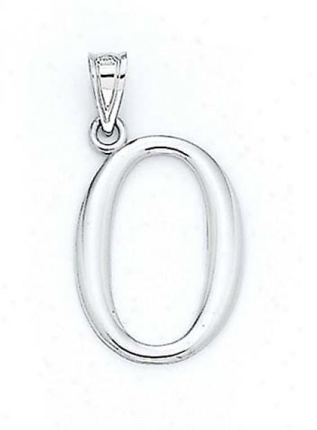 14k White Initial O Pendant 1 3/8 Inch Lont