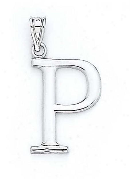 14k White Initial P Pendant 1 3/8 Inch Long-winded