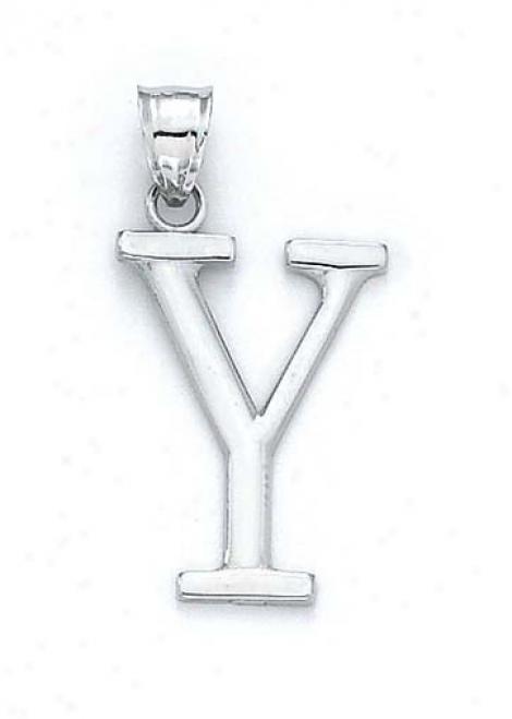 14k White Initial Y Pendant 1 3/8 Inch Long