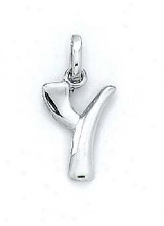 14k White Initial Y Pendant 11/16 Inch Long