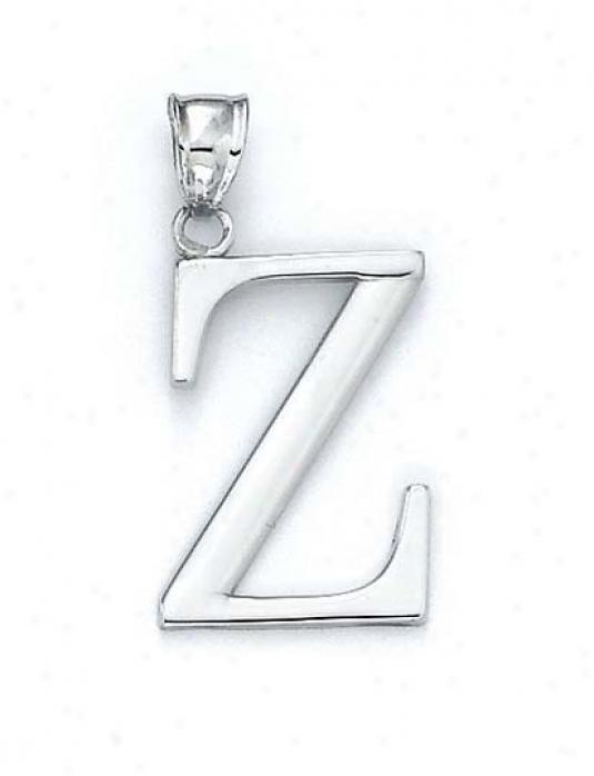 14k White Initial Z Pendant 1 3/8 Inch Long