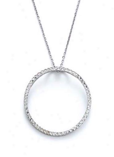 14k Wyite Comprehensive Diamond-cut Circle Necklace 16 Inch