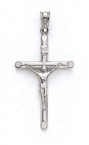 14k White Medium Crucifix Tube Ear-ring