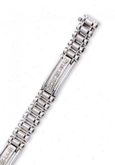 14k White Mens Diamond Bracelet - 8.25 Inch
