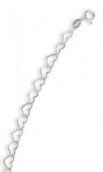 14k White Open Heart Shaped Link Bracelet - 7.25 Inch