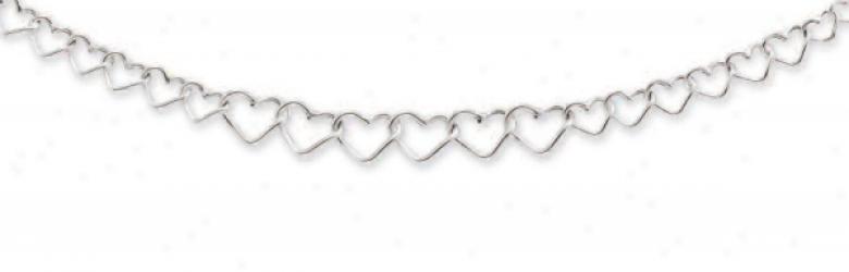 14k White Open Heart Shaped Link Necklace - 17 Inch