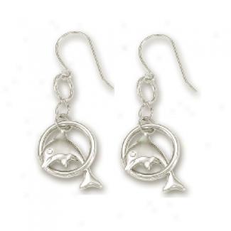 14k White Petite Dolphin Drop Earrings