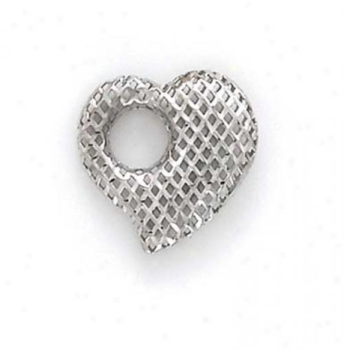 14k White Puffed Heart Diamond-cut Pendant