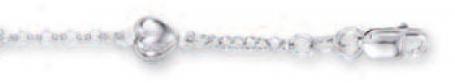 14k White Puffed Heart Station Anklet - 10 Inch