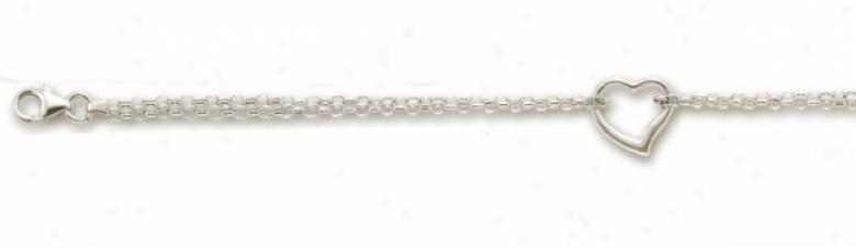 14k White Rolo And Heart Anklet - 10 Inch