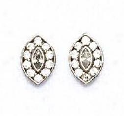 14k White Round And Marquise Cz Marquise Shape Earrings