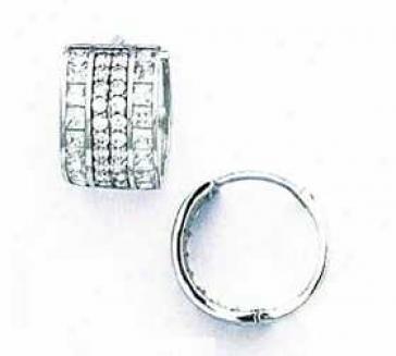14k White Round And Square Cz Hinged Earrings