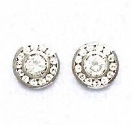 14k Happy Round Cz Circle Design Friction-bacck Earrings
