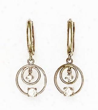14k White Round Cz Circles Design Hinged Earrings
