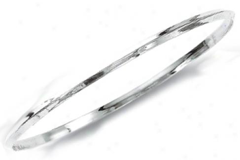 14k White Shiny Edged Slip-on Bangle Bracelet - 8 Inch