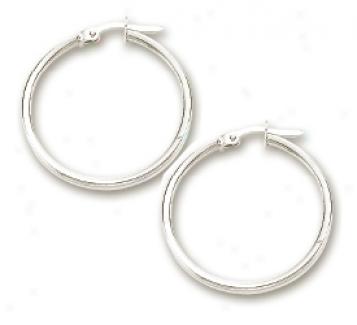 14k White Shiny Light Weight Hoop Earrings