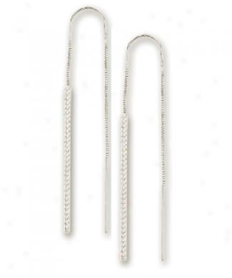 14k White Simple Bar Threader Earrings