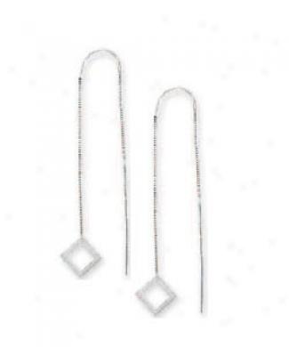 14k White Simple Square Threader Earrings