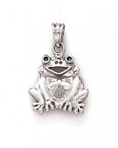14k White Sitting Frog Pendant
