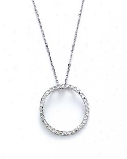 14k White Small Diamond-cut Circle Necklace 16 Inch