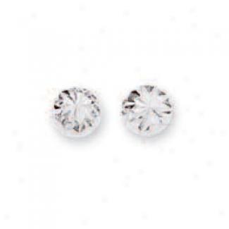 14k White Small Diamond-cut Half Bal Stud Earrings