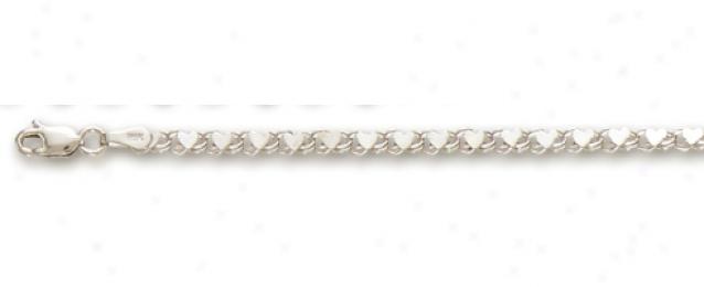 14k White Small Heart Link Anklet - 10 Inch