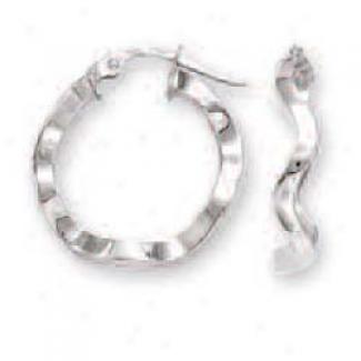 14k White Small Wavy Hoop Earrings