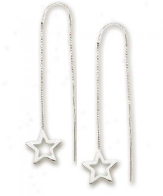 14k White Star Threader Earrings