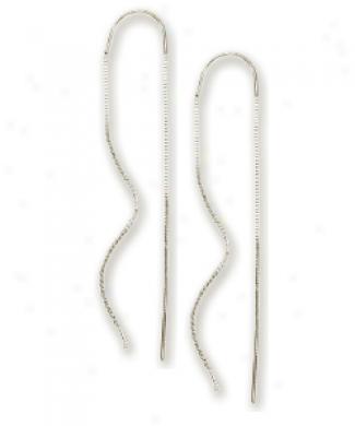 14k White Swirl Bar Threader Earrings