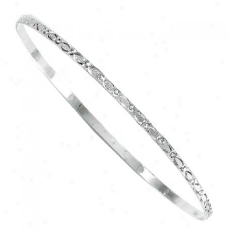 14k White Textured Slip-on Bangle Bracelet - 8 Inch