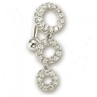 14k White Triple Circle Round Cubic Zirconia Belly Ring