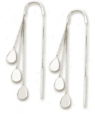14k White Triple Tear Utter  Design Threader Earrings