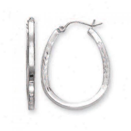 14k White Tubular Diamond-cut Hoop Earrings