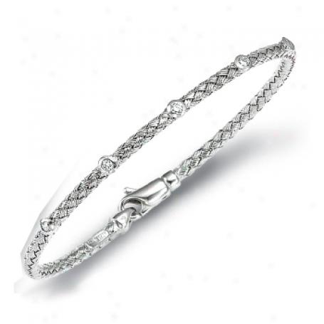 14k White Weaved Bangle Diamond Bracelet - 7.25 Inch