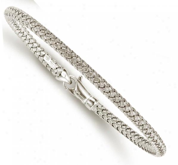 14k White Woven Design Couture Bangle Bracelet - 7.25 Inch