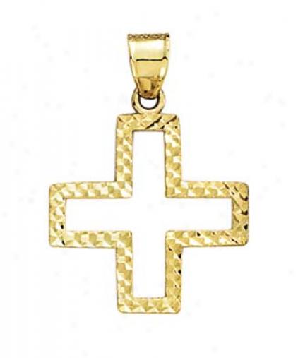 14k X Diamond-cut Cross Design Pendant
