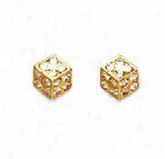 14k Yellow 1 Mm Round Cz Small Dice Frriction-back Earrings