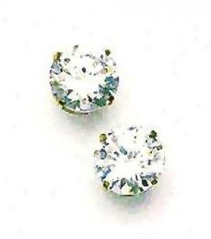 14k Yellow 10 Mm Round Cz Friction-back Stud Earrings