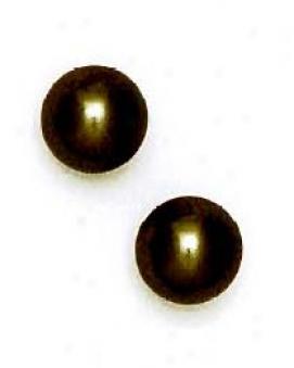 14k Yellow 1O Mm Round Dark-grey Crystal Pearl Earrings