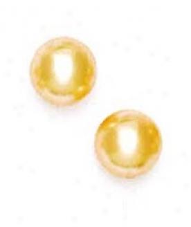 14k Yellow 10 Mm Roound Light-cream Crystal Pearl Earrings