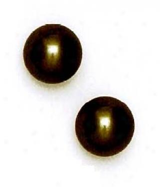 14k Yellow 12 Mm Round Dark-grey Crystal Pearl Earrings
