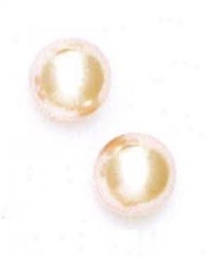 14k Yellow 12 Mm Round Light-rose Crystal Pearl Earrings