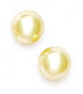 14k Yellow 12 Mm Round White Crystal Pearl Earrings