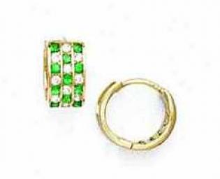 14k Yellow 1.5 Mm Round Clear And Emerald-green Cz Earrings