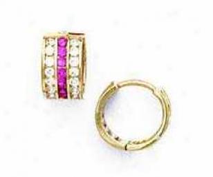 14k Yellow 1.5 Mm Round Clear And Ruby-red Cz Earrings