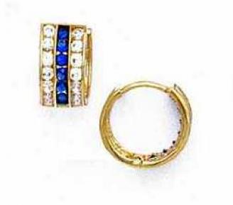 14k Yellow 1.5 Mm Round Clear And Sapphire-blue Cz Earrings