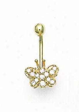14k Yellow 1.5 Mm Round Cz Butterfly Belly Ring