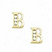 14k Yellow 1.5 Mm Round Cz Initial B Friction-back Earrings